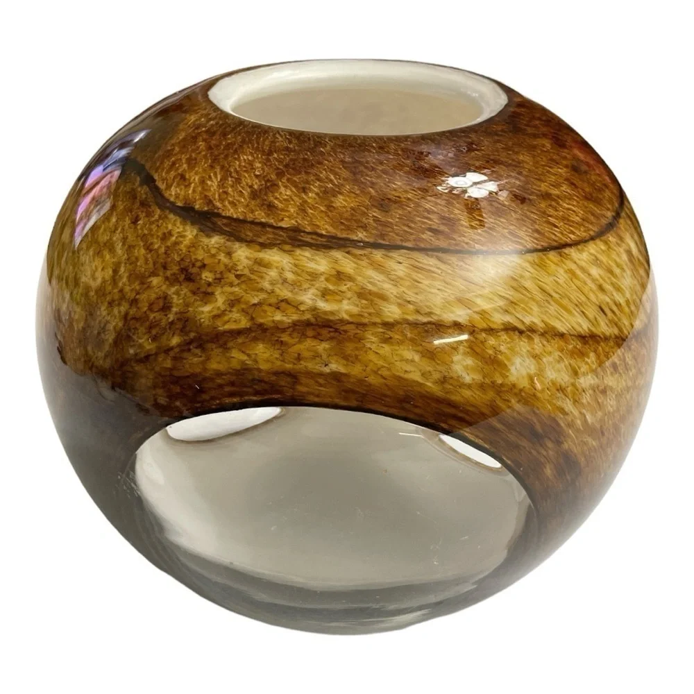 Murano Tortoise Shell Cased Glass Fish Eye Vase 3 Cut Clear Windows 7